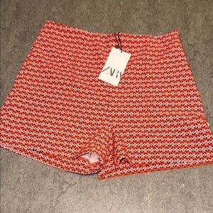 Zara Red Patterned Bike Shorts